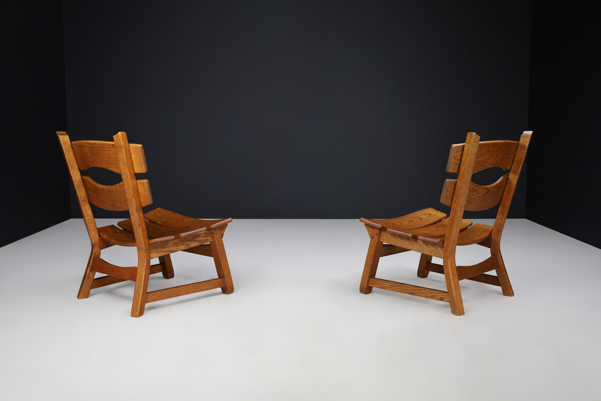 Brutalist Solid oak lounge chairs by Dittmann & Co for AWA Radboud, Netherlands circa 1970s. Late-20th century