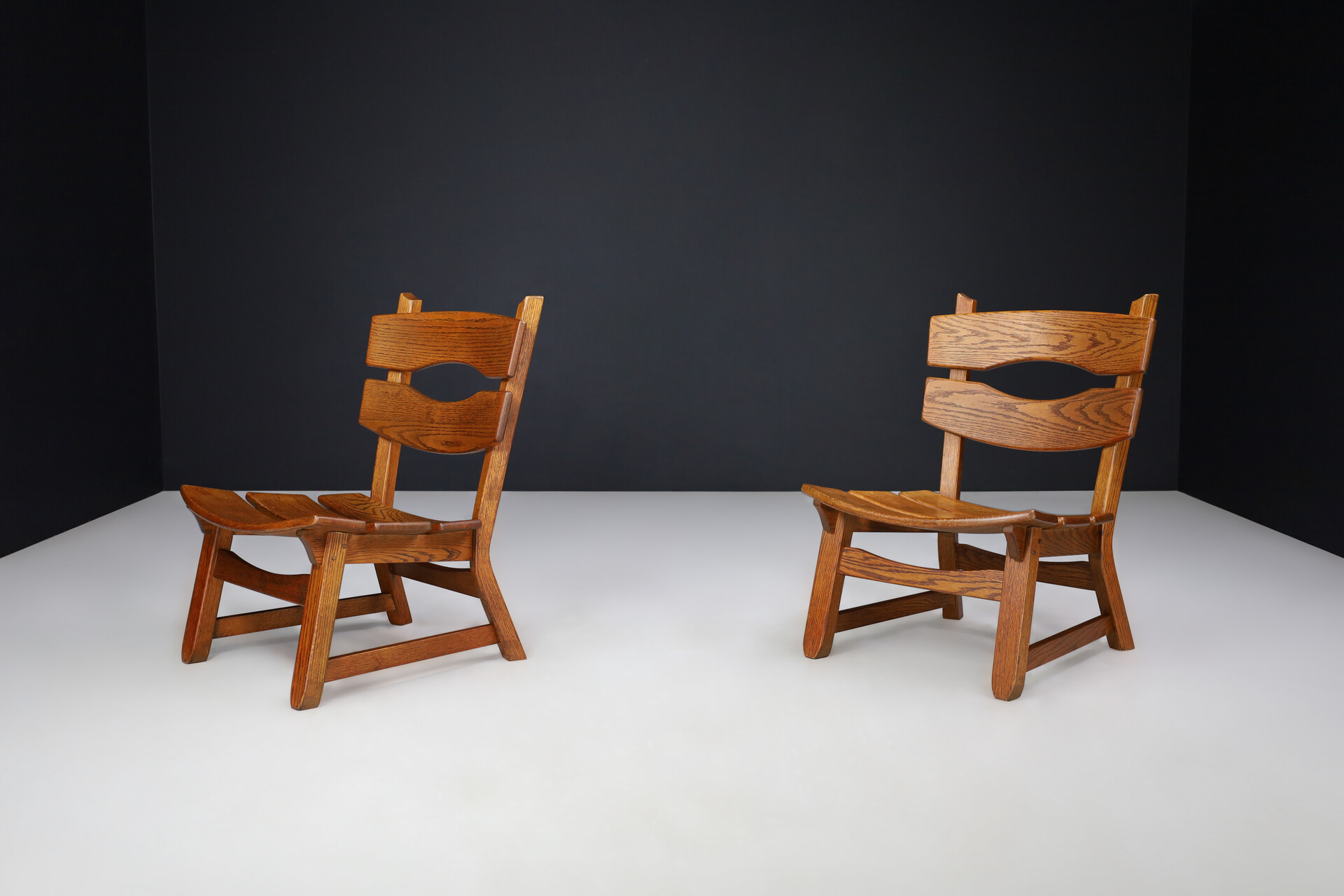 Brutalist Solid oak lounge chairs by Dittmann & Co for AWA Radboud, Netherlands circa 1970s. Late-20th century