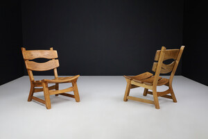 Brutalist Solid oak lounge chairs by Dittmann & Co for AWA Radboud, Netherlands circa 1970s. Late-20th century