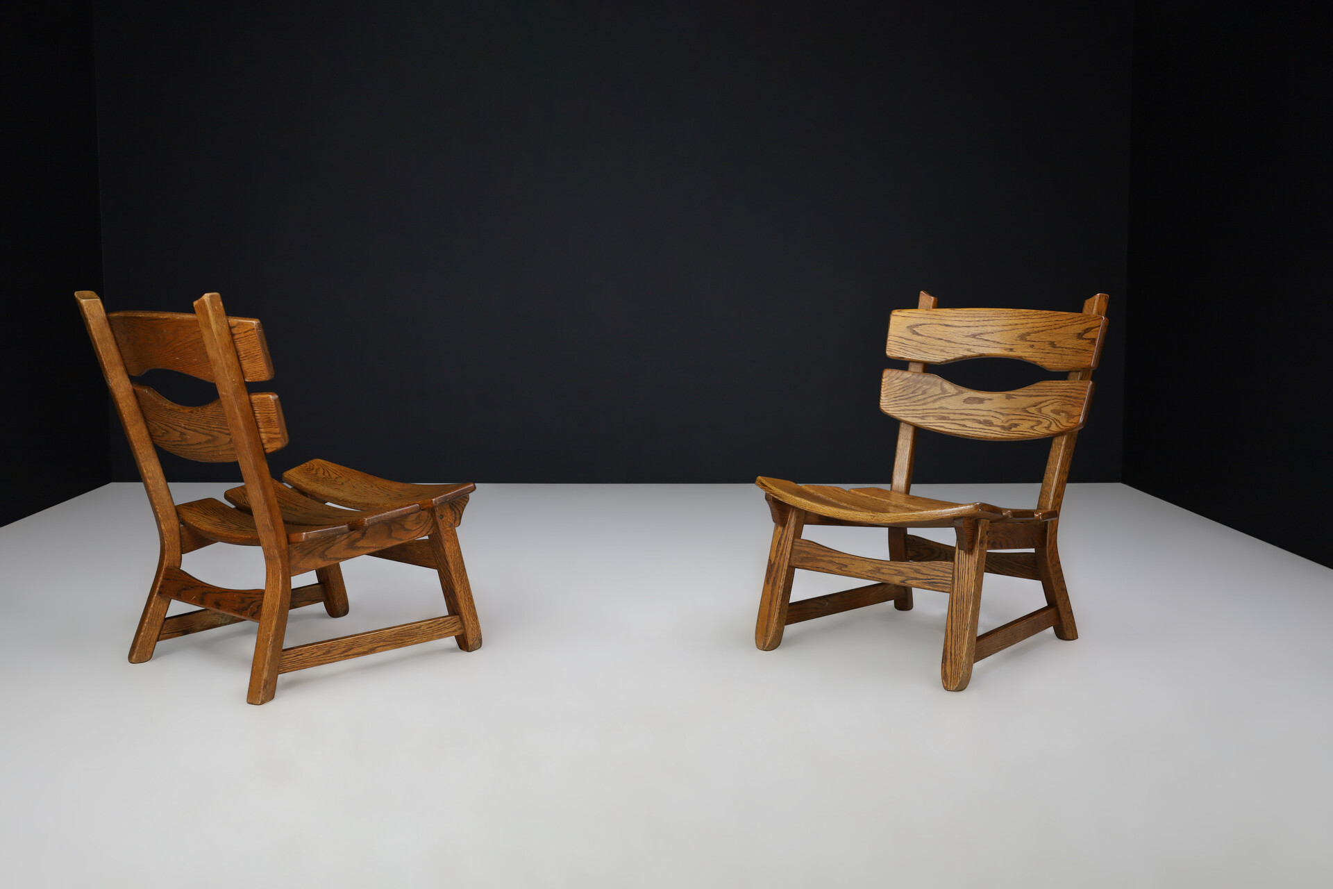 Brutalist Solid oak lounge chairs by Dittmann & Co for AWA Radboud, Netherlands circa 1970s. Late-20th century