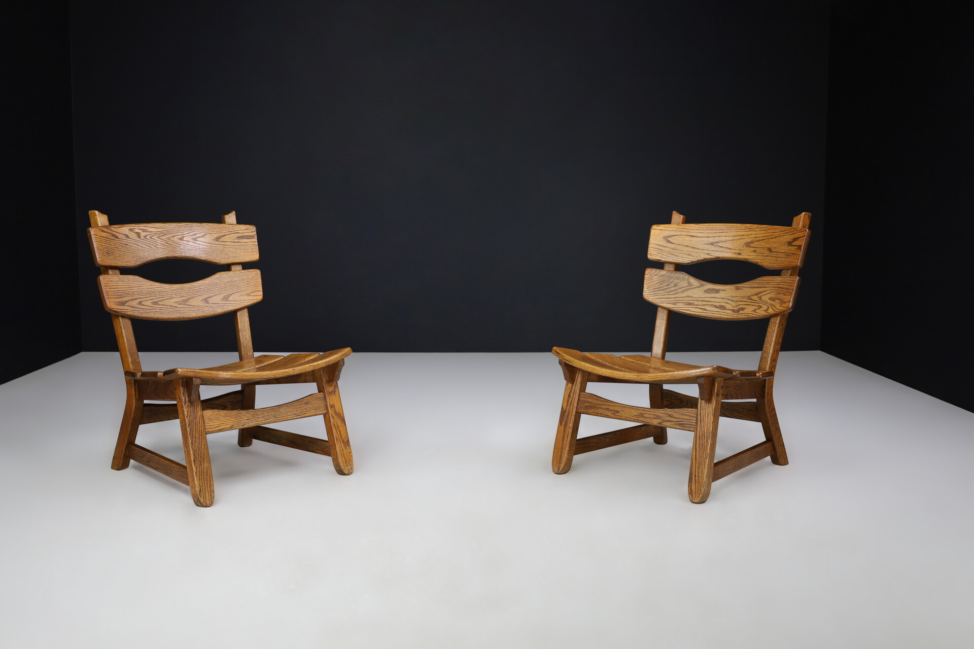 Brutalist Solid oak lounge chairs by Dittmann & Co for AWA Radboud, Netherlands circa 1970s. Late-20th century