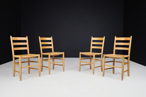 Country-farm house Beechwood and rush dining chairs , France 1960s Mid-20th century