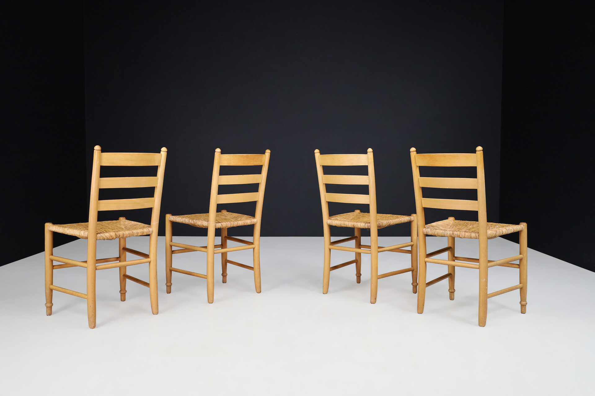 Country-farm house Beechwood and rush dining chairs , France 1960s Mid-20th century