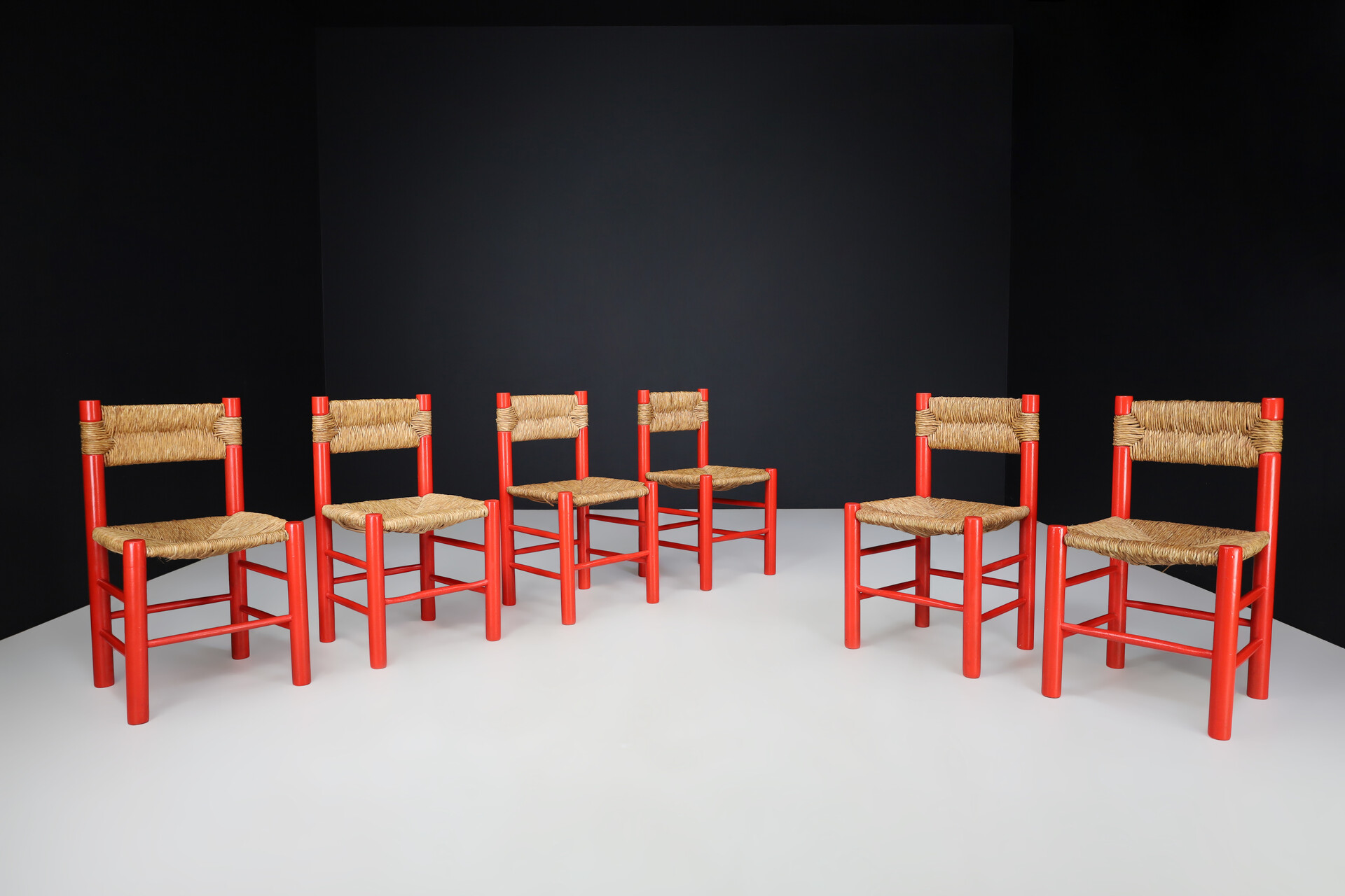 French provincial Charlotte Perriand style Dining room chairs, France 1960s Mid-20th century