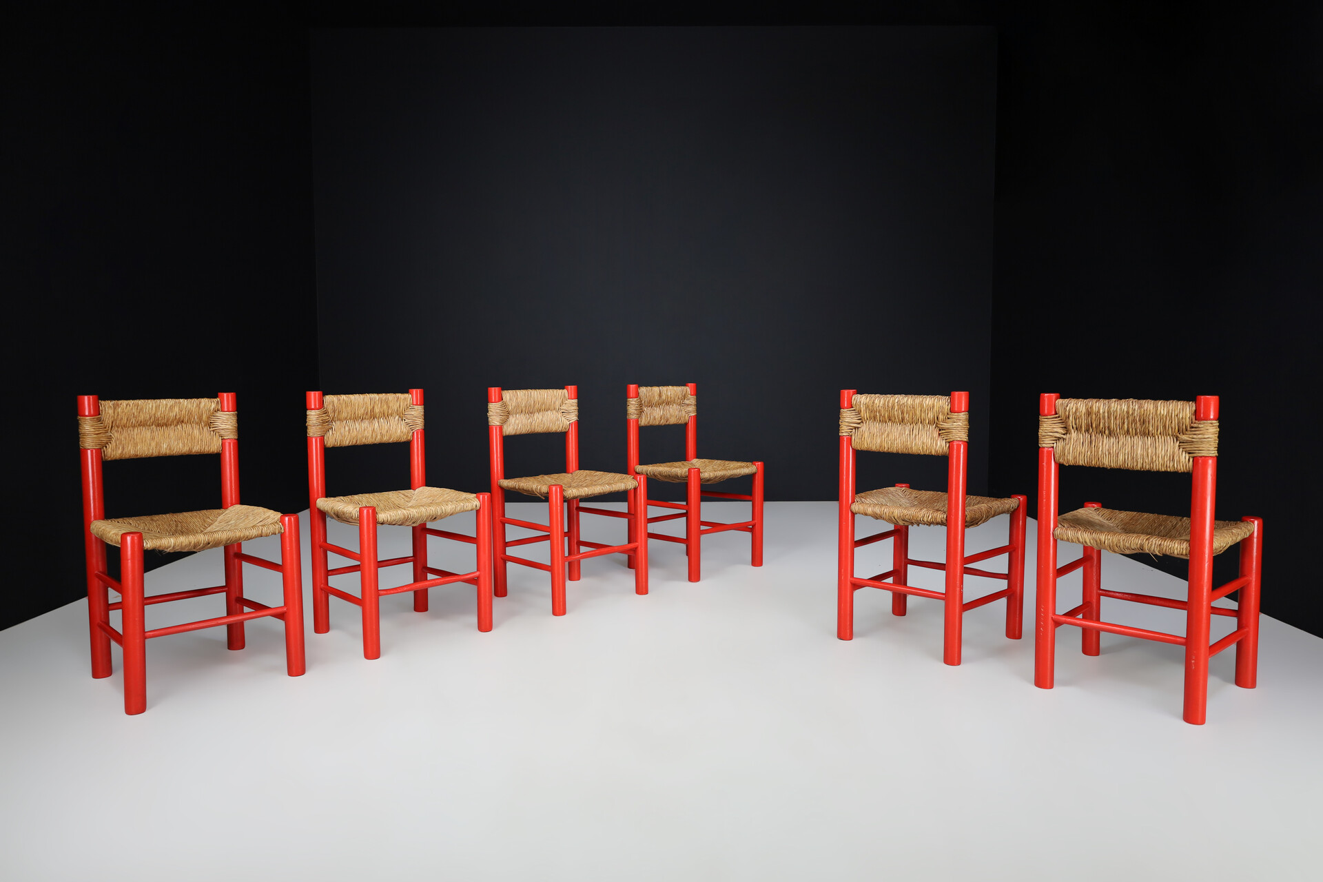 French provincial Charlotte Perriand style Dining room chairs, France 1960s Mid-20th century