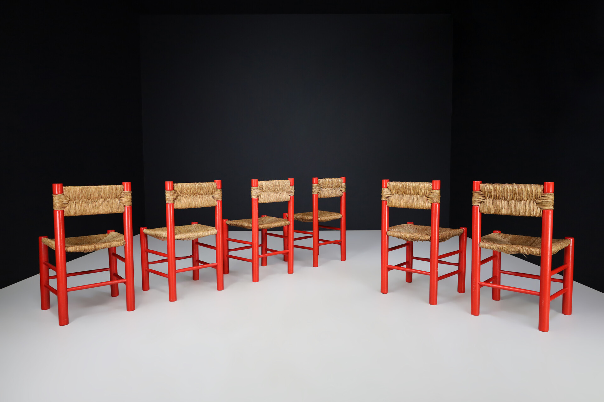 French provincial Charlotte Perriand style Dining room chairs, France 1960s Mid-20th century