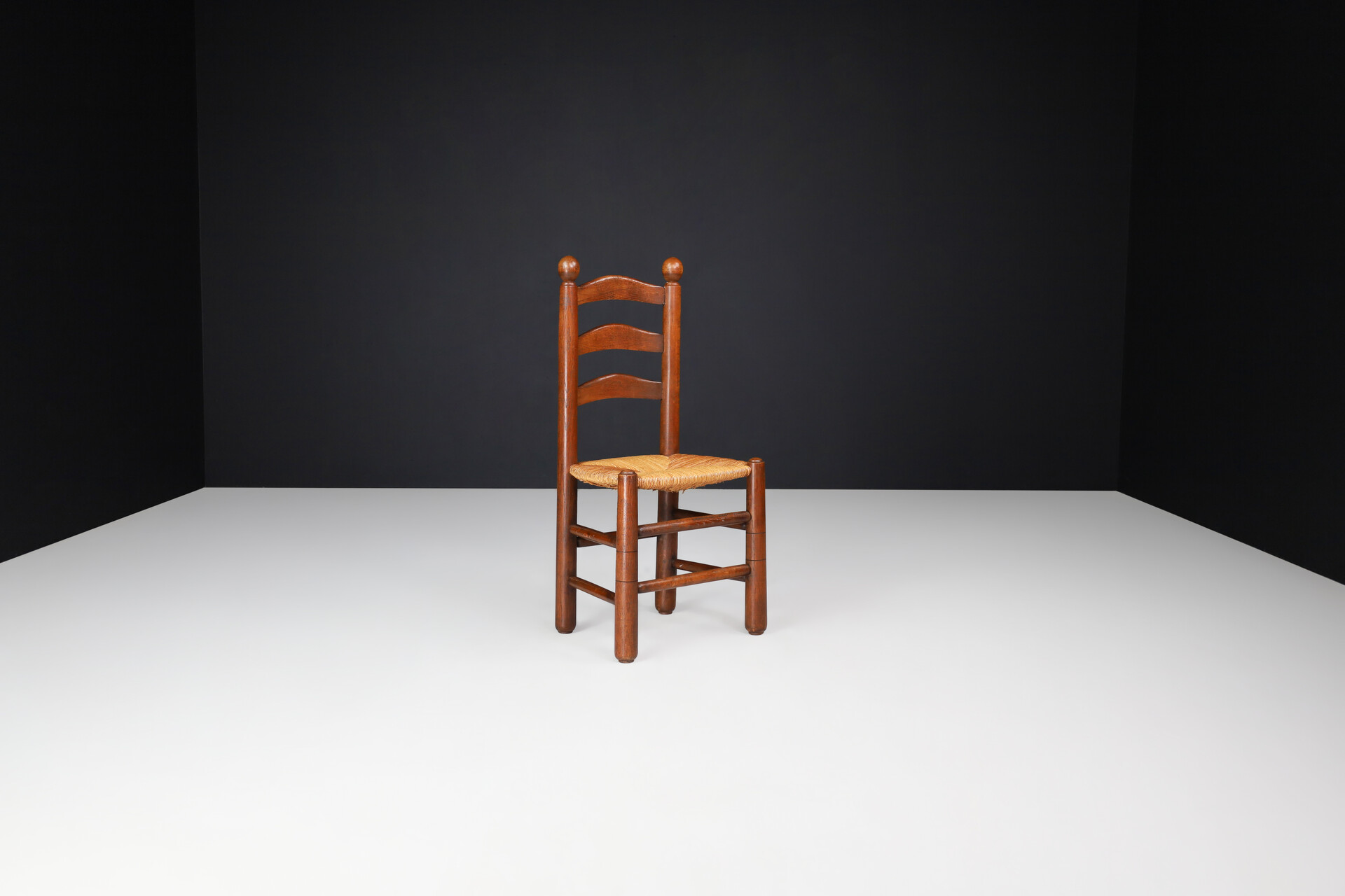 French provincial Georges Robert Dining Chairs in Oak and Rush, France, 1950s Mid-20th century