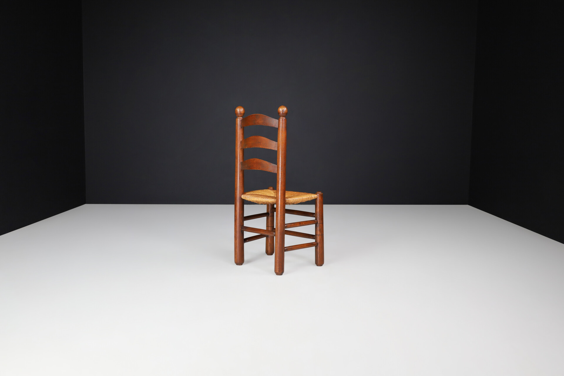 French provincial Georges Robert Dining Chairs in Oak and Rush, France, 1950s Mid-20th century