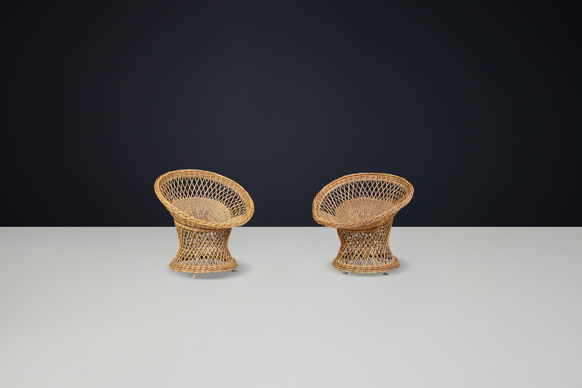 French provincial Wicker Lounge basket chairs, France 1950s Mid-20th century