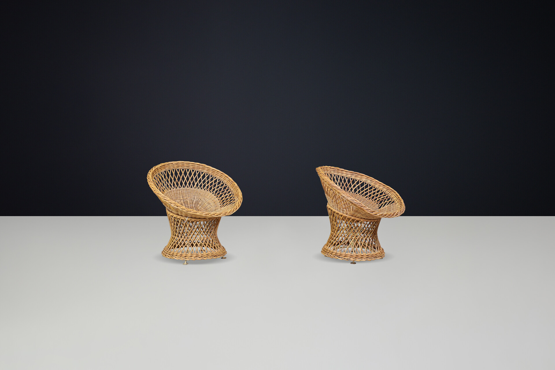 French provincial Wicker Lounge basket chairs, France 1950s Mid-20th century