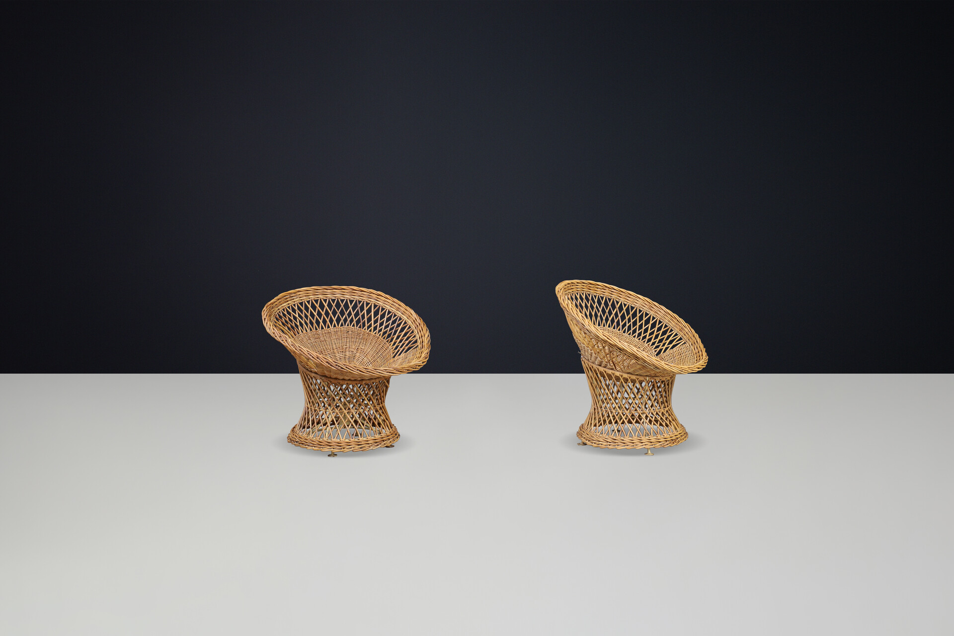 French provincial Wicker Lounge basket chairs, France 1950s Mid-20th century