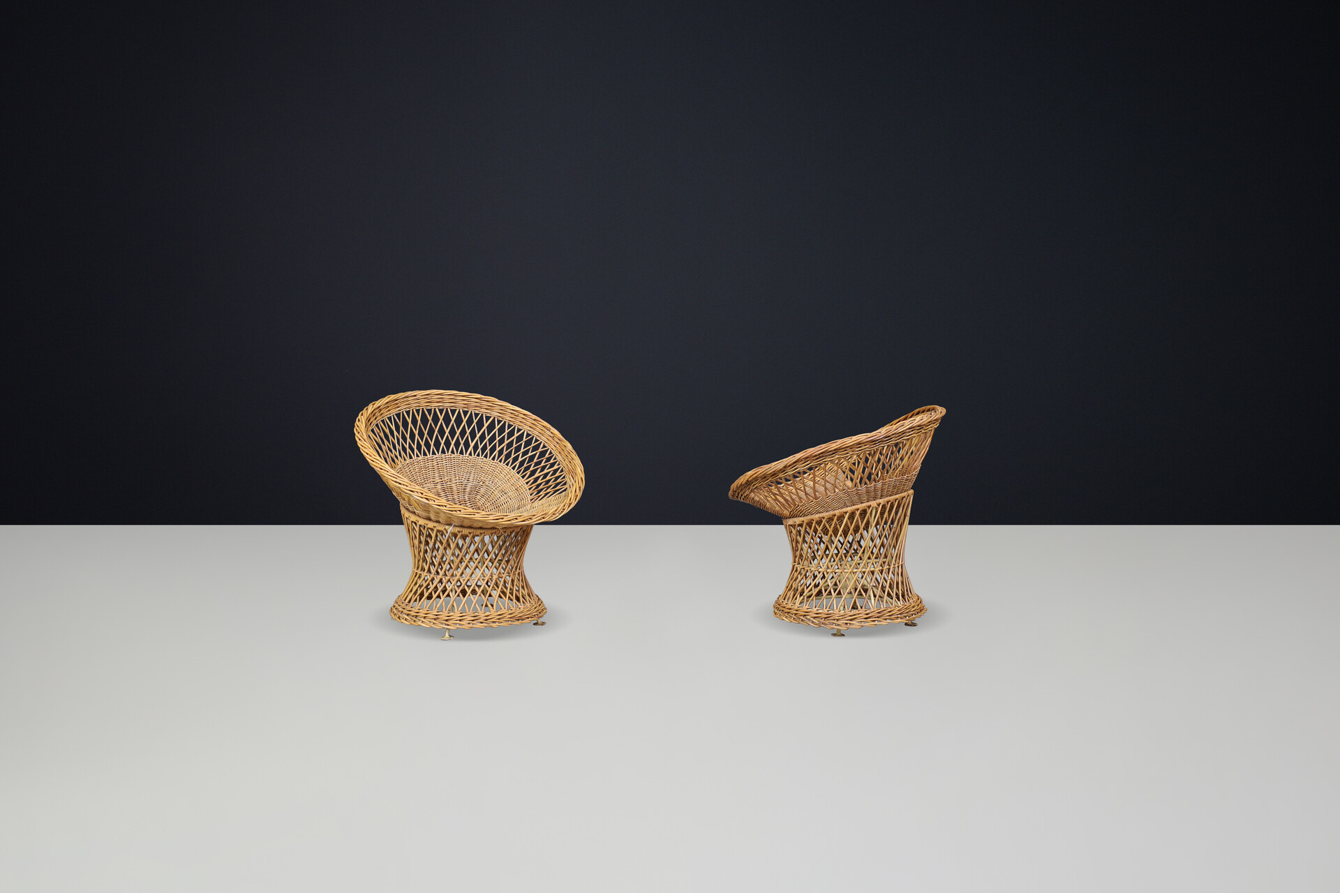 French provincial Wicker Lounge basket chairs, France 1950s Mid-20th century