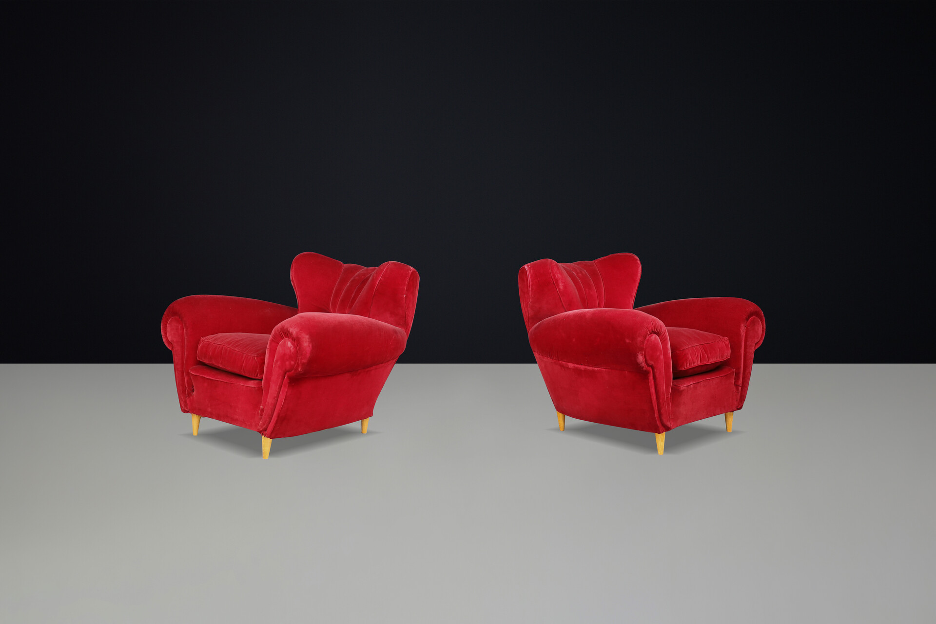 Guglielmo Ulrich Art Deco Lounge Chairs in Original Velvet, Italy, 1930s Mid-20th century