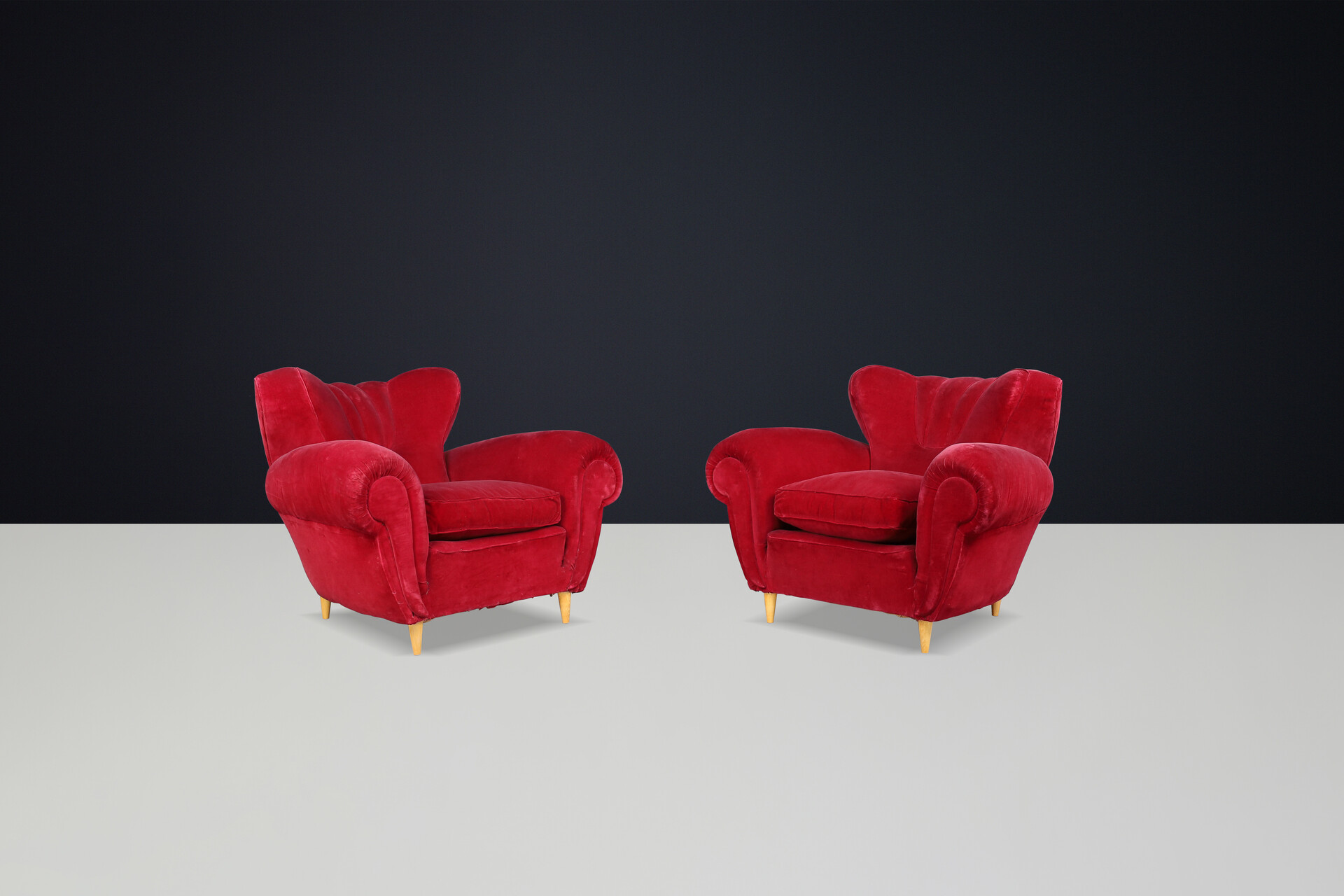 Guglielmo Ulrich Art Deco Lounge Chairs in Original Velvet, Italy, 1930s Mid-20th century