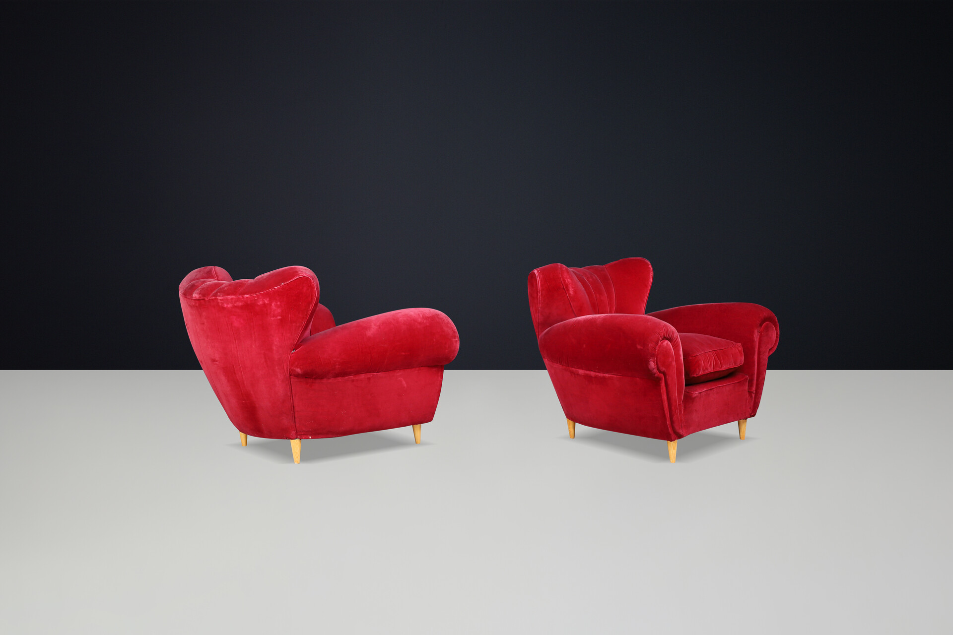 Guglielmo Ulrich Art Deco Lounge Chairs in Original Velvet, Italy, 1930s Mid-20th century