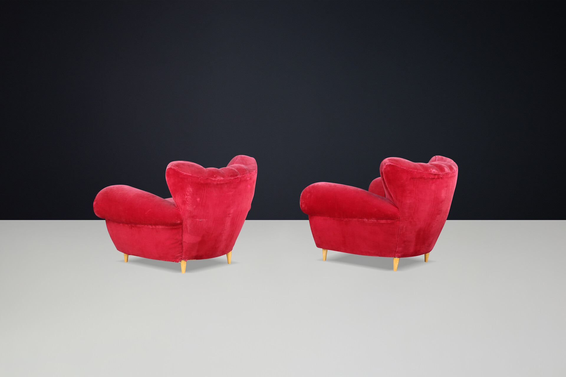 Guglielmo Ulrich Art Deco Lounge Chairs in Original Velvet, Italy, 1930s Mid-20th century