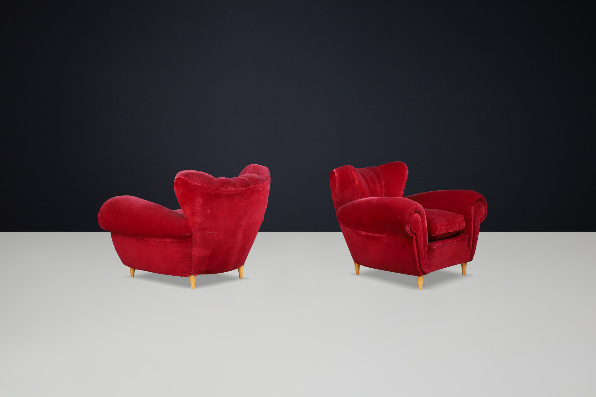 Guglielmo Ulrich Art Deco Lounge Chairs in Original Velvet, Italy, 1930s Mid-20th century