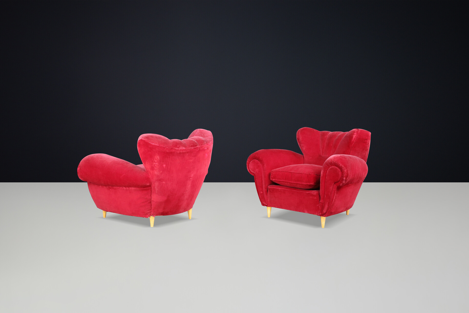 Guglielmo Ulrich Art Deco Lounge Chairs in Original Velvet, Italy, 1930s Mid-20th century