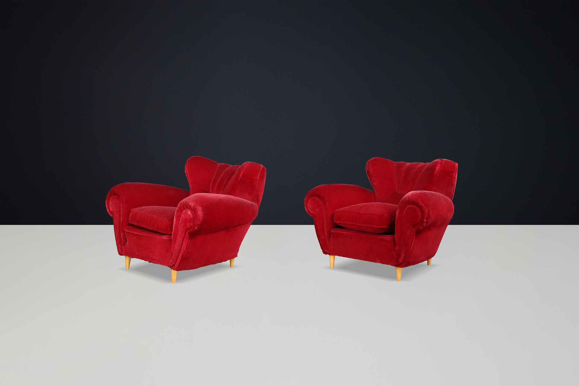 Guglielmo Ulrich Art Deco Lounge Chairs in Original Velvet, Italy, 1930s Mid-20th century