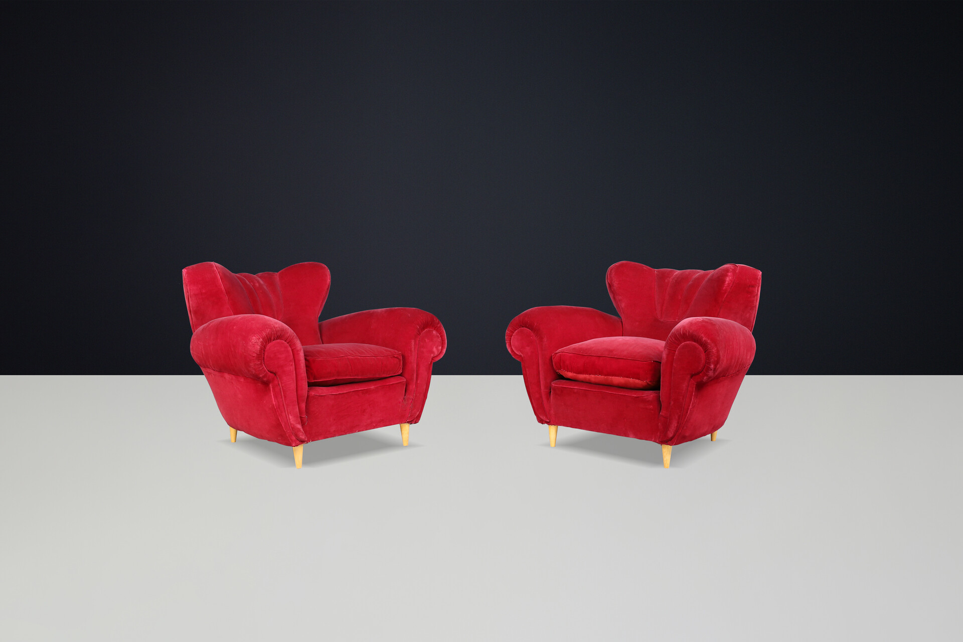 Guglielmo Ulrich Art Deco Lounge Chairs in Original Velvet, Italy, 1930s Mid-20th century