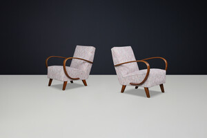 Jindrich Halabala Re-Upholstered Patinated Bentwood Lounge Chairs, 1940s Mid-20th century