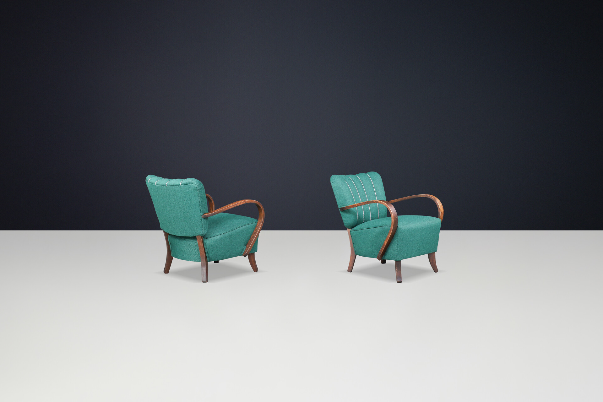 JIndrich Halabala re-upholstered patinated bentwood lounge chairs from the 1930s Mid-20th century