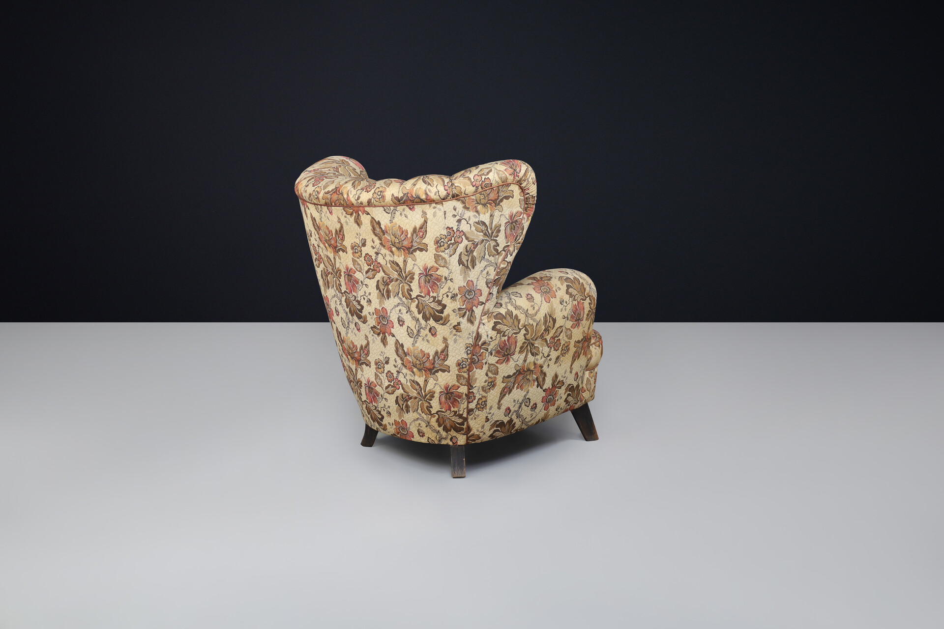 Large art deco wing back armchair with original fabric , Austria 1930s Early-20th century