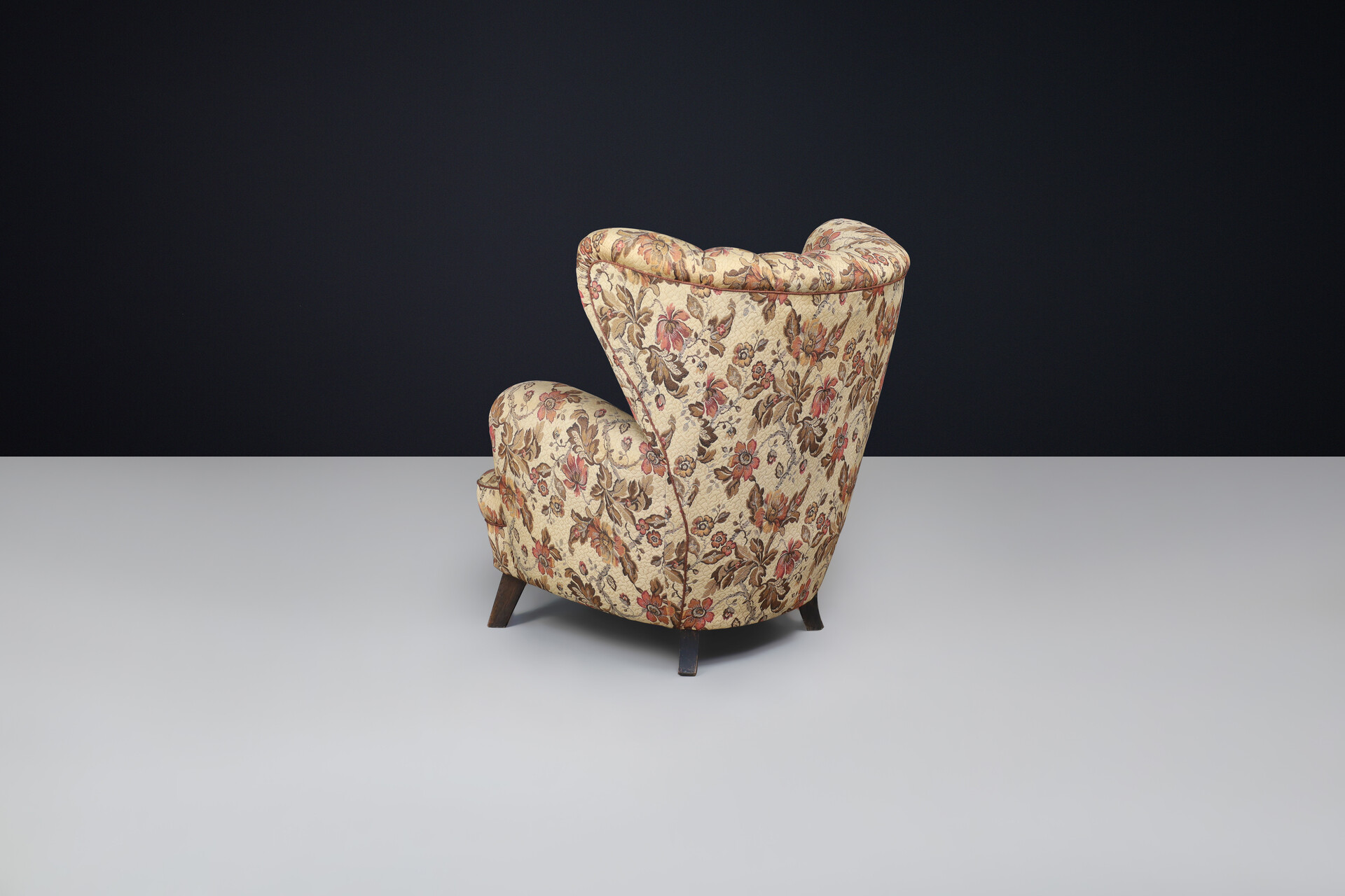 Large art deco wing back armchair with original fabric , Austria 1930s Early-20th century