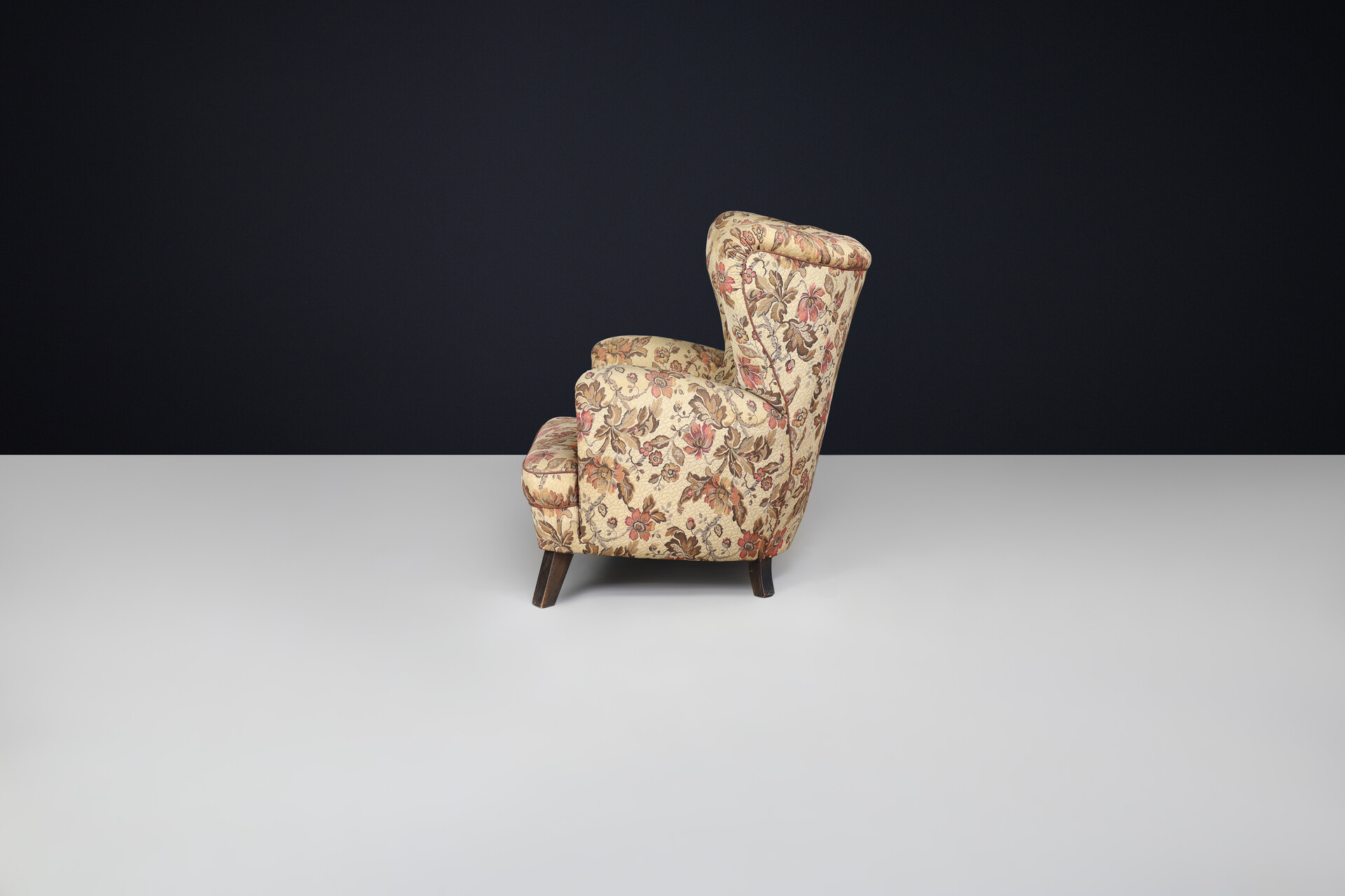 Large art deco wing back armchair with original fabric , Austria 1930s Early-20th century