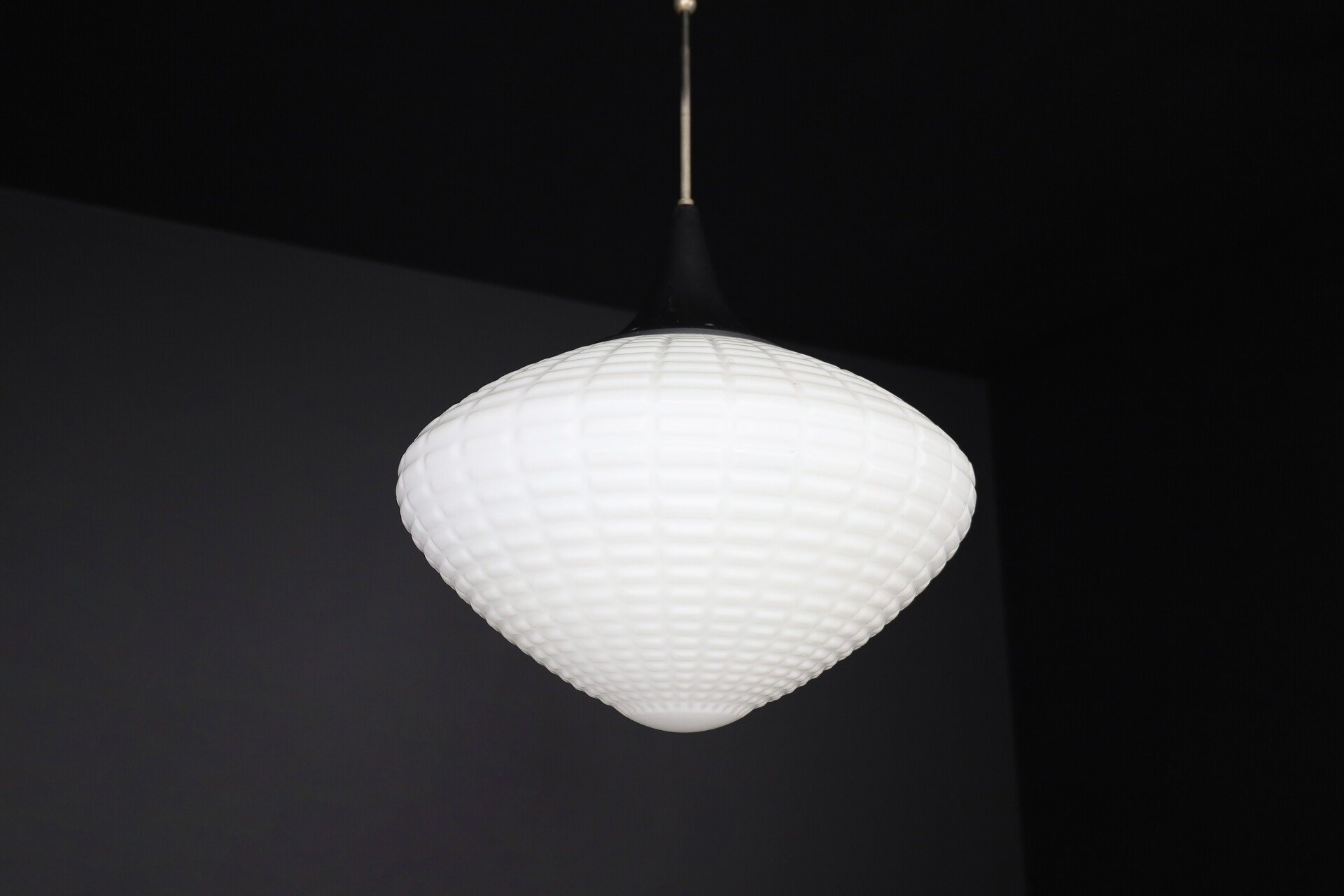 Large Midcentury Pendants, Structured Opaline Glass, Europe, 1950s Mid-20th century