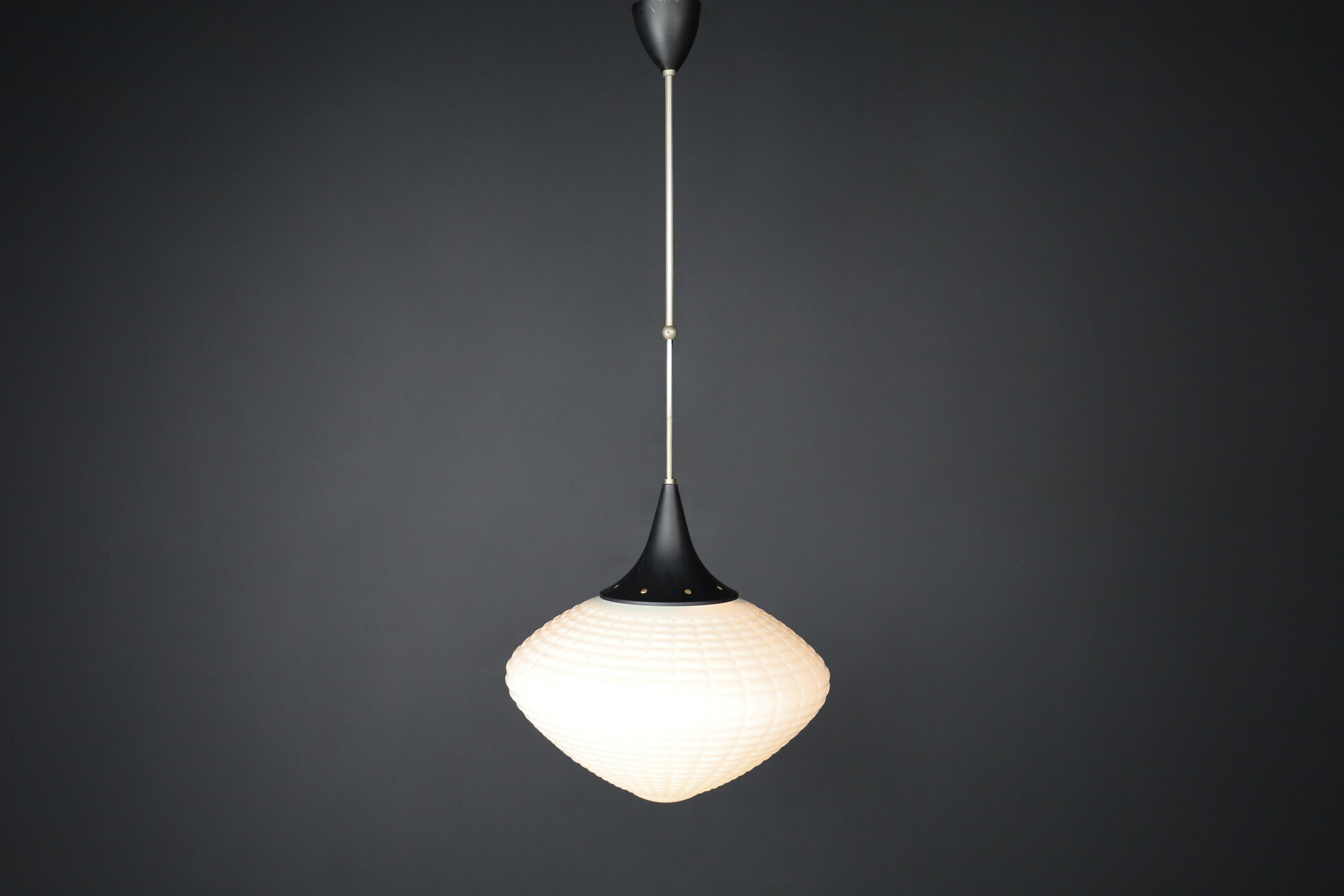 Large Midcentury Pendants, Structured Opaline Glass, Europe, 1950s Mid-20th century