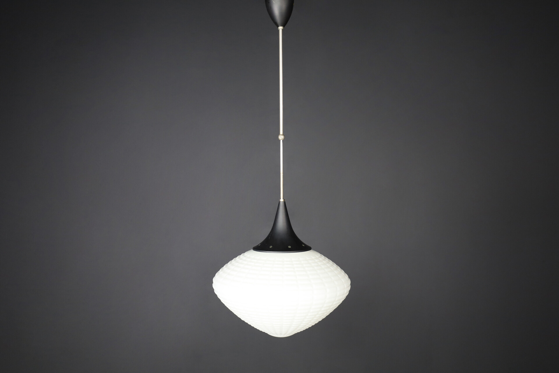 Large Midcentury Pendants, Structured Opaline Glass, Europe, 1950s Mid-20th century