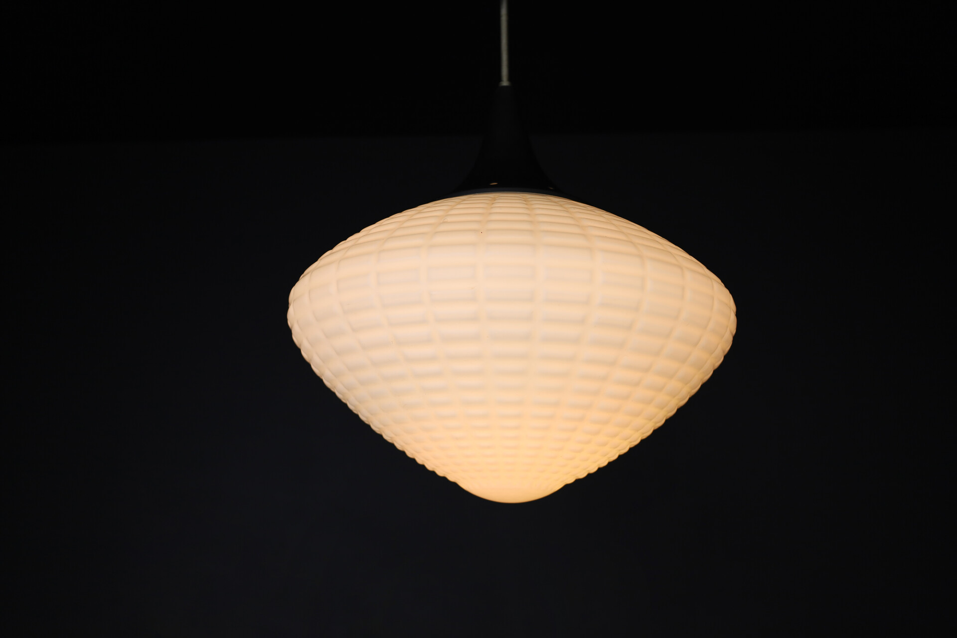 Large Midcentury Pendants, Structured Opaline Glass, Europe, 1950s Mid-20th century