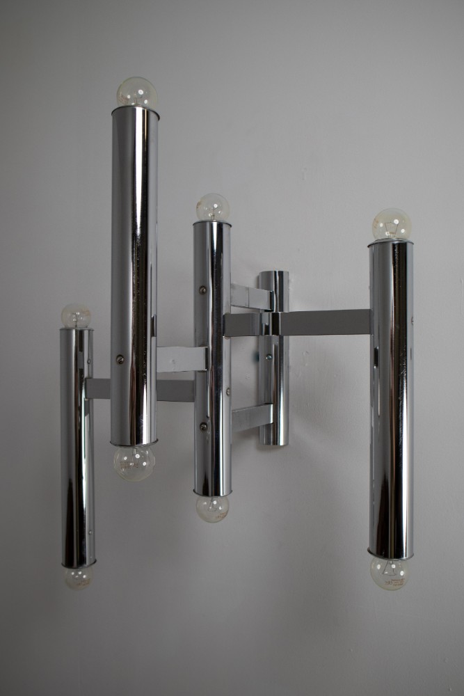 Large Size Mid-Century Chrome Wall Lights by Staff Leuchten, Germany, 1970s