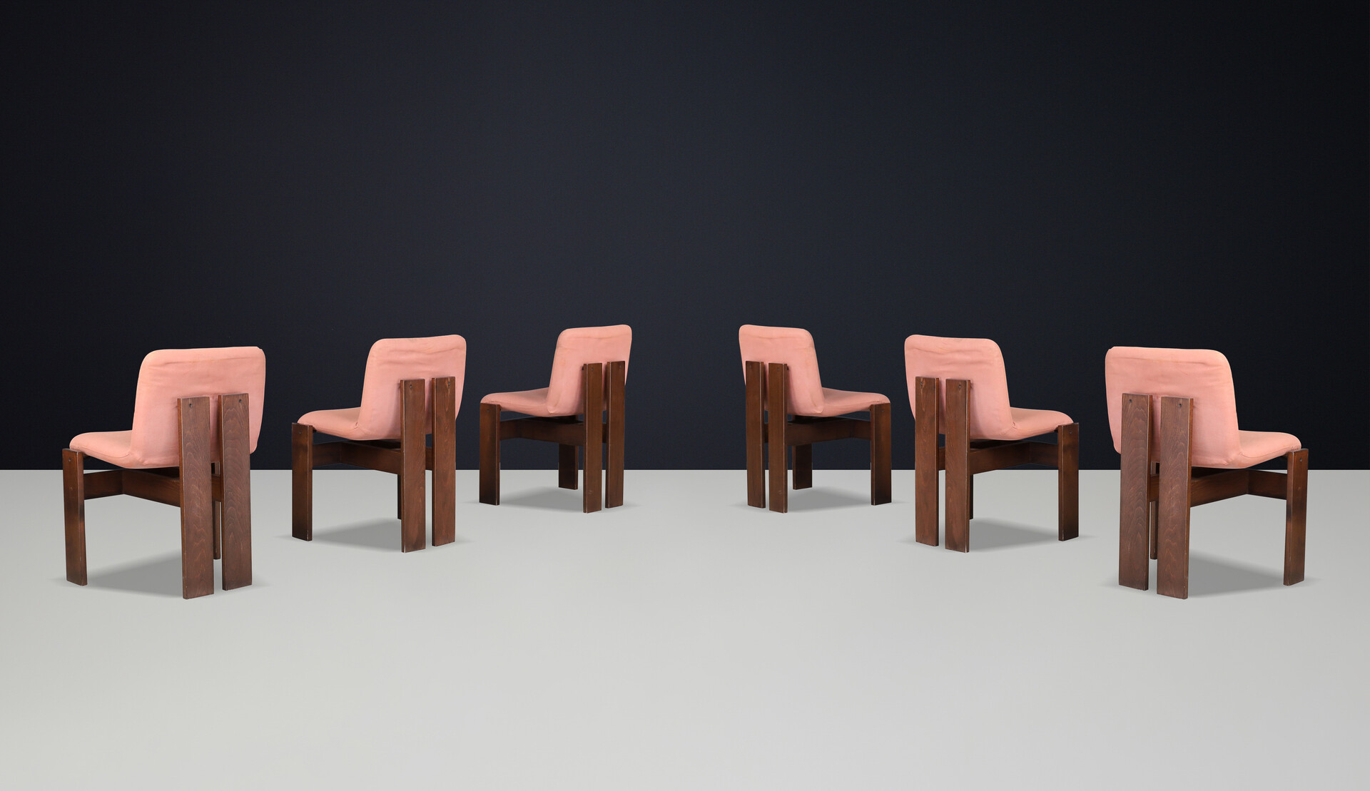 Mid-century Dining Room Chairs Featuring Beech Wood and Salmon-colored Fabric Mid-20th century