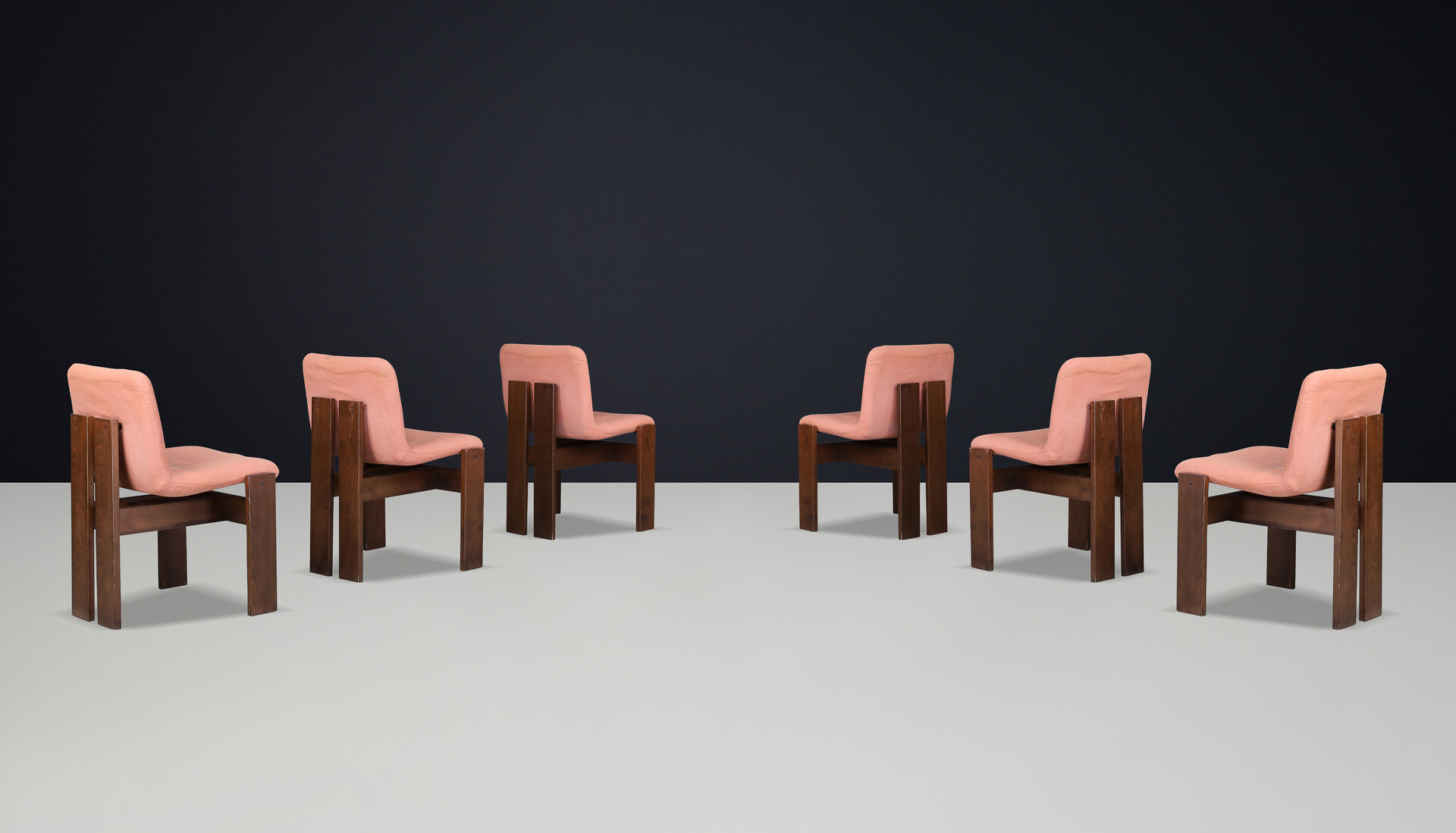 Mid-century Dining Room Chairs Featuring Beech Wood and Salmon-colored Fabric Mid-20th century