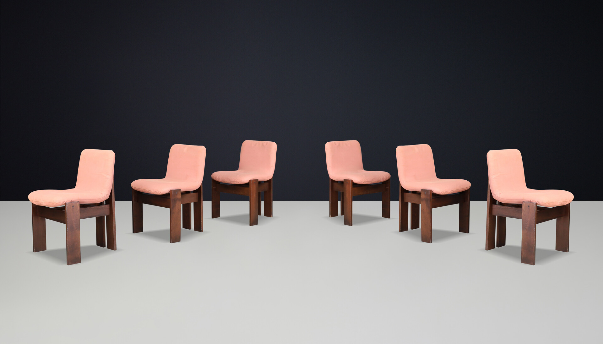 Mid-century Dining Room Chairs Featuring Beech Wood and Salmon-colored Fabric Mid-20th century