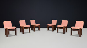 Mid-century Dining Room Chairs Featuring Beech Wood and Salmon-colored Fabric Mid-20th century