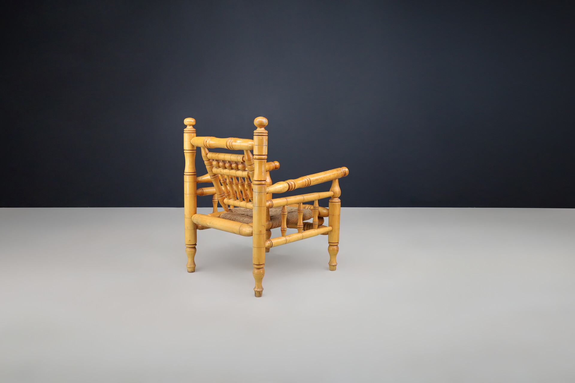 Mid century modern Adrien Audoux and Frida Minet beech and rope Lounge Chairs set/2, France 1950 Mid-20th century