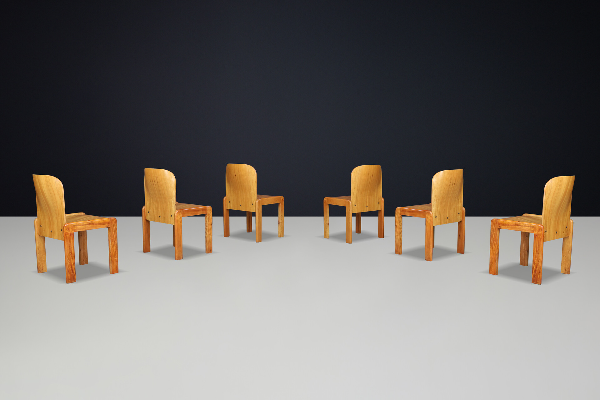 Mid century modern Afra & Tobia Scarpa (attributed) Dining Room Chairs in Ash and Plywood Italy 1970s Late-20th century