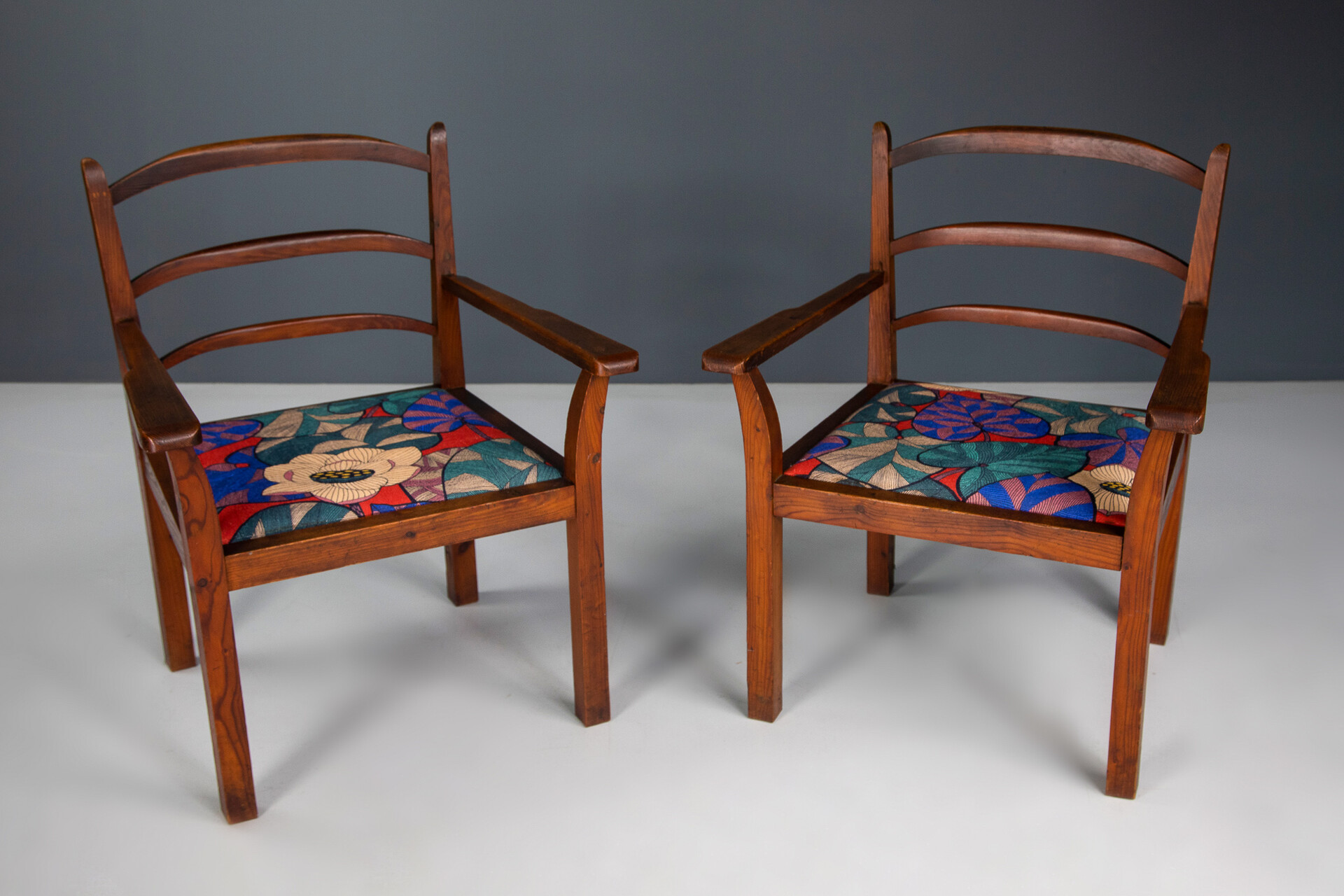 Mid century modern Armchairs with colorful new upholstery in the manner of  Josef Frank Vienna 1930s Mid-20th century
