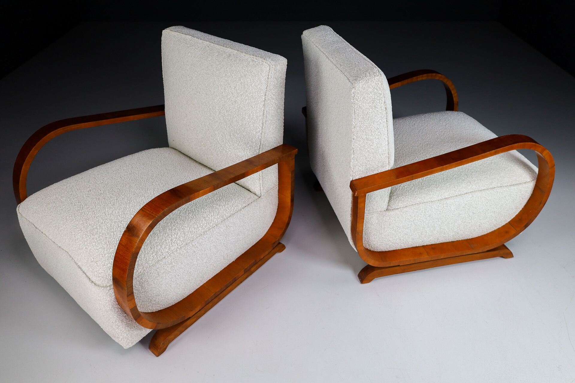 Mid century modern Art-Deco Arm Chairs / lounge chairs  With New Upholstered Bouclé Fabric, Italy 1930s Early-20th century