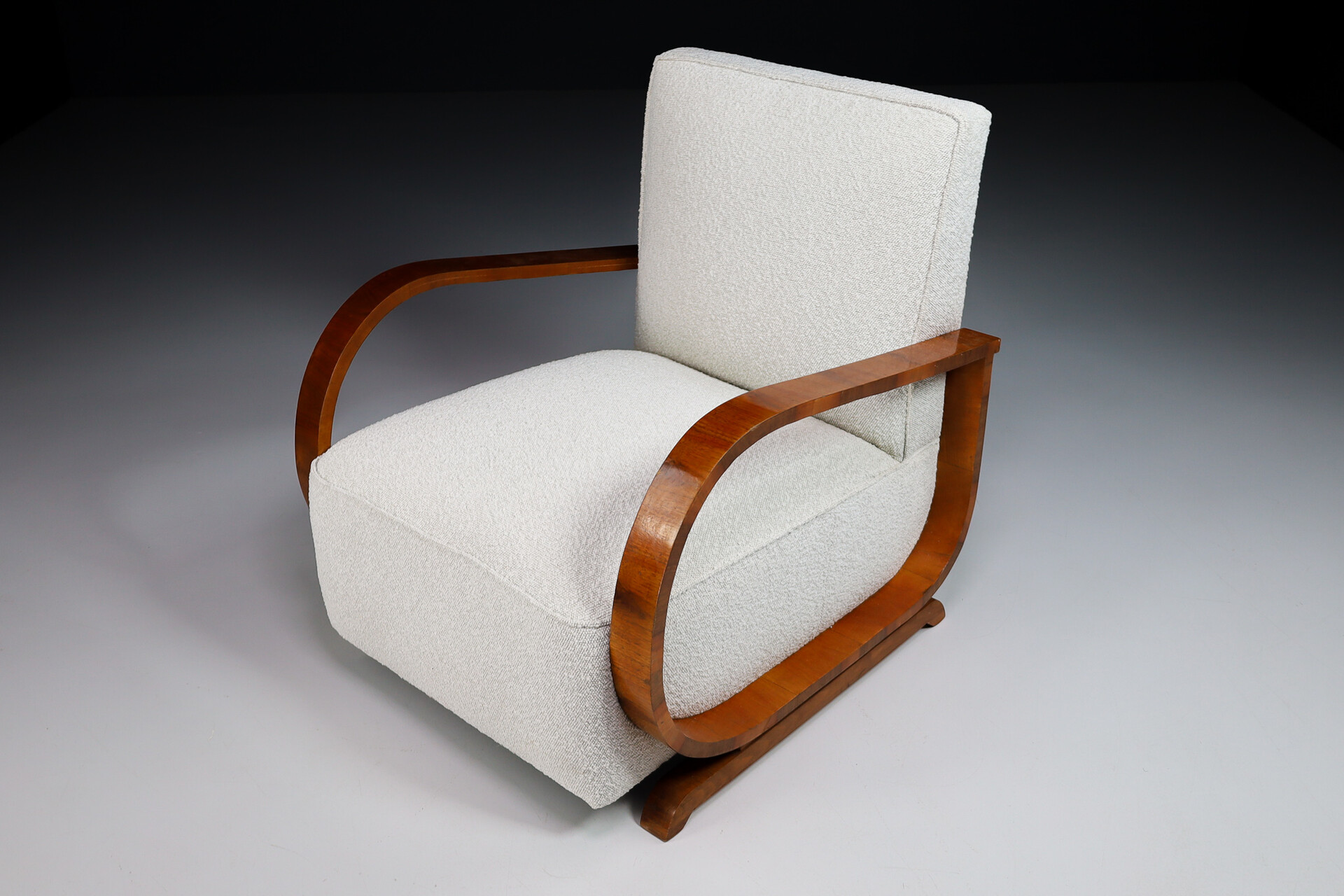 Mid century modern Art-Deco Arm Chairs / lounge chairs  With New Upholstered Bouclé Fabric, Italy 1930s Early-20th century