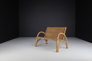 Mid century modern Bamboo and wicker bench, France 1960s Mid-20th century