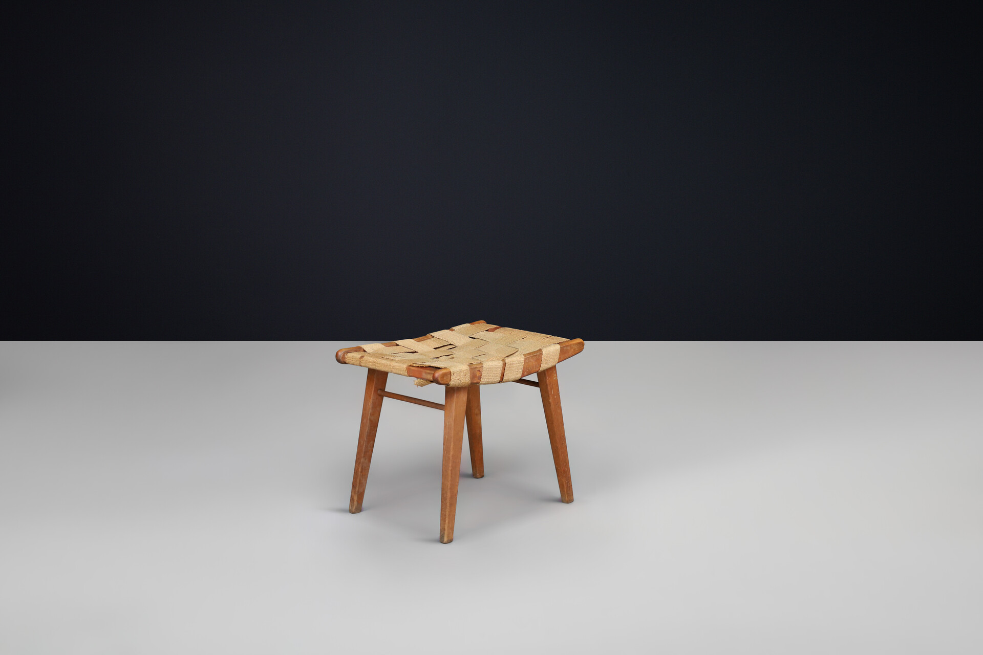 Mid century modern Beech and canvas stool, France 1950s Mid-20th century