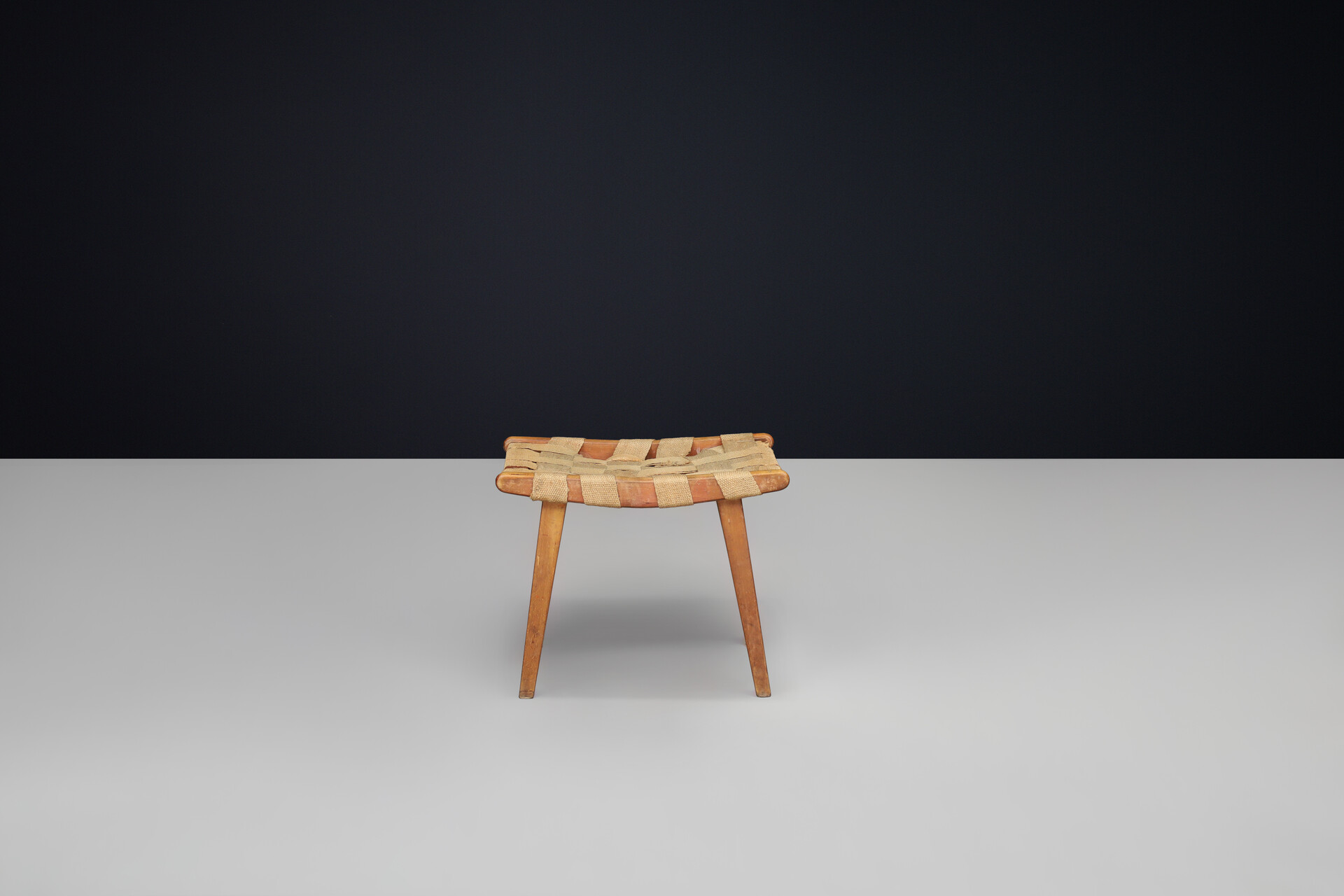 Mid century modern Beech and canvas stool, France 1950s Mid-20th century