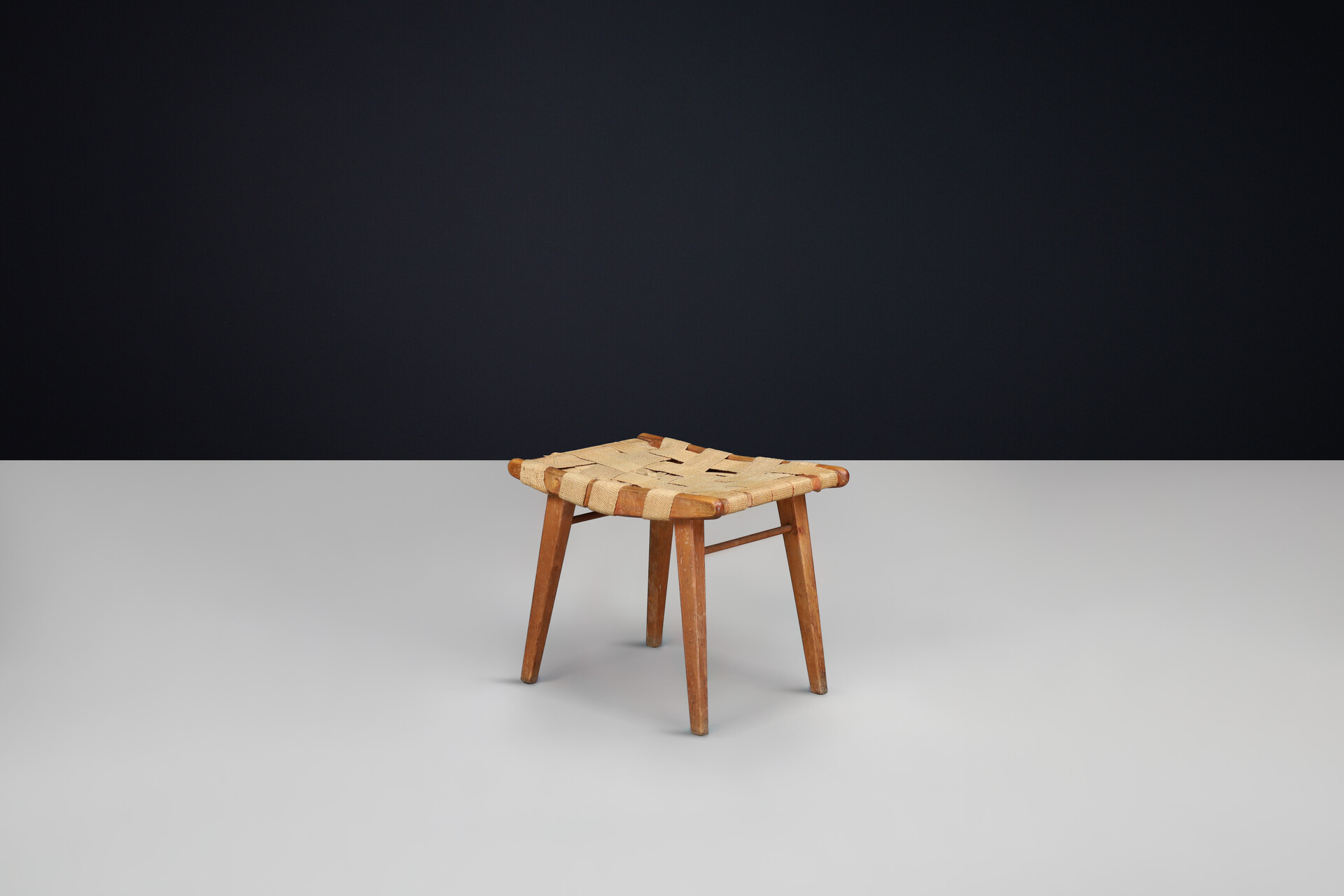 Mid century modern Beech and canvas stool, France 1950s Mid-20th century