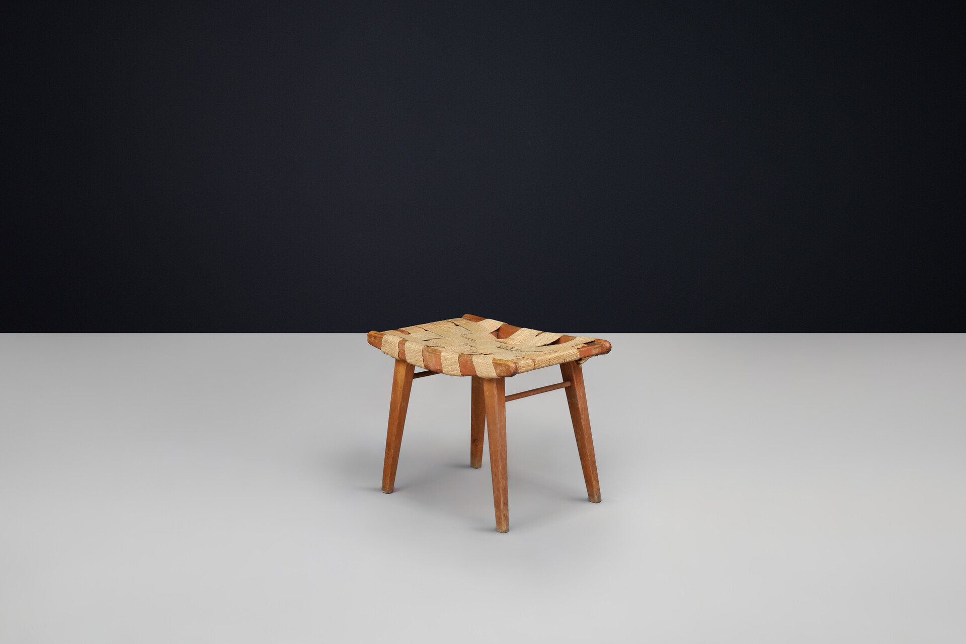 Mid century modern Beech and canvas stool, France 1950s Mid-20th century