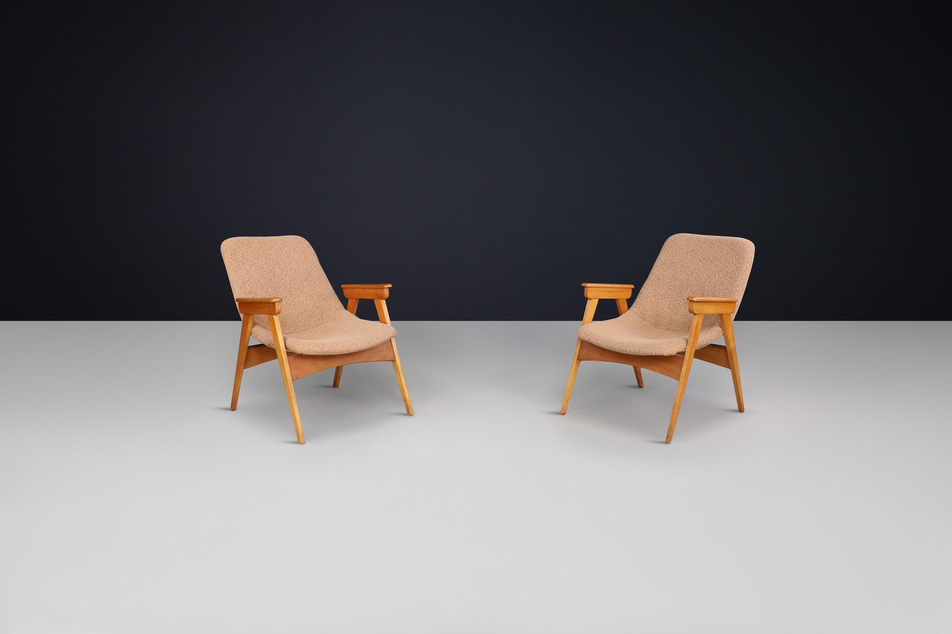 Mid century modern Beech and fiberglass easy chairs, CZ 1950s Mid-20th century