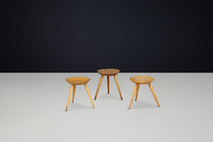 Mid century modern Beech tripod stools ore side tables, France 1950s Mid-20th century